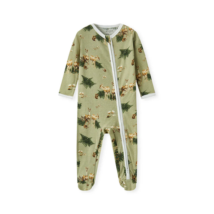 Forest Party Organic Cotton Zipper Footed Romper