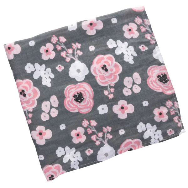 Muslin Charcoal Flower Blanket