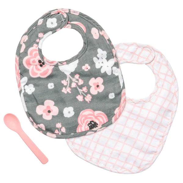 Charcoal Flower Bib Set