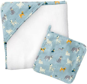 Hooded Muslin Towel - Blue Dog