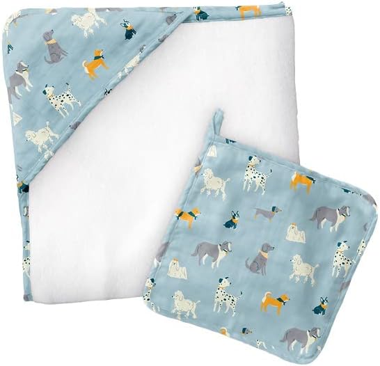 Hooded Muslin Towel - Blue Dog