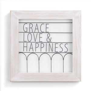 Glass grace, love, and happiness sign.
