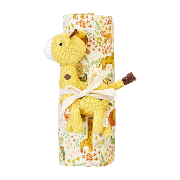 Safari Swaddle and Rattle Set