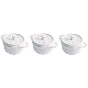 3pc Mini Round Cocotte Set - White