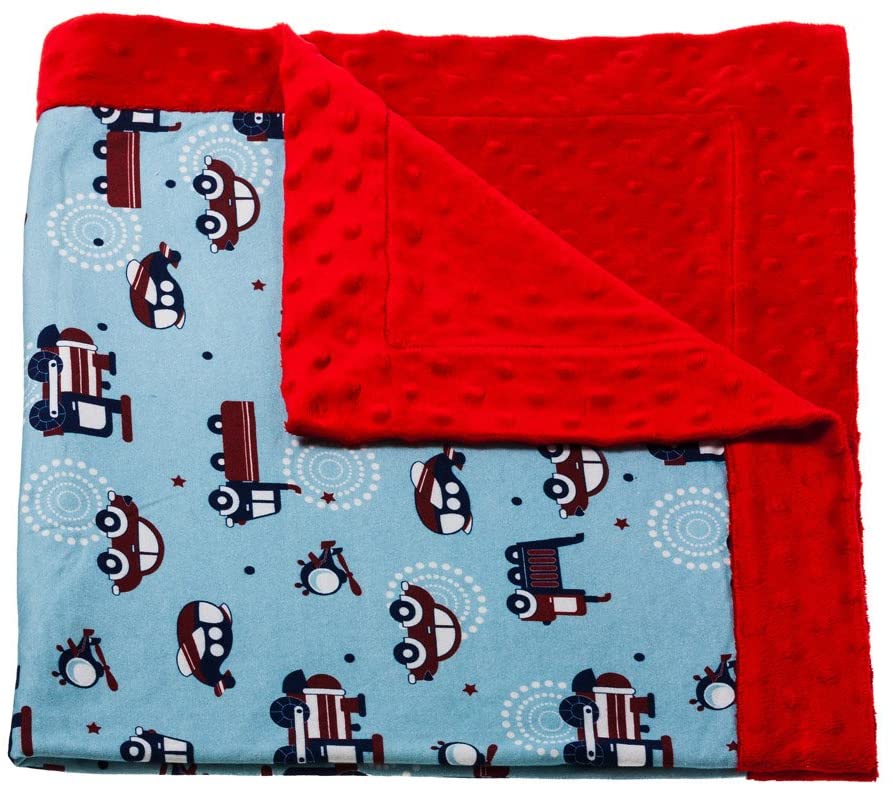 Planes and Trains Printed Minky Dot Baby Blanket