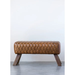 Stitched Leather Wood Bench