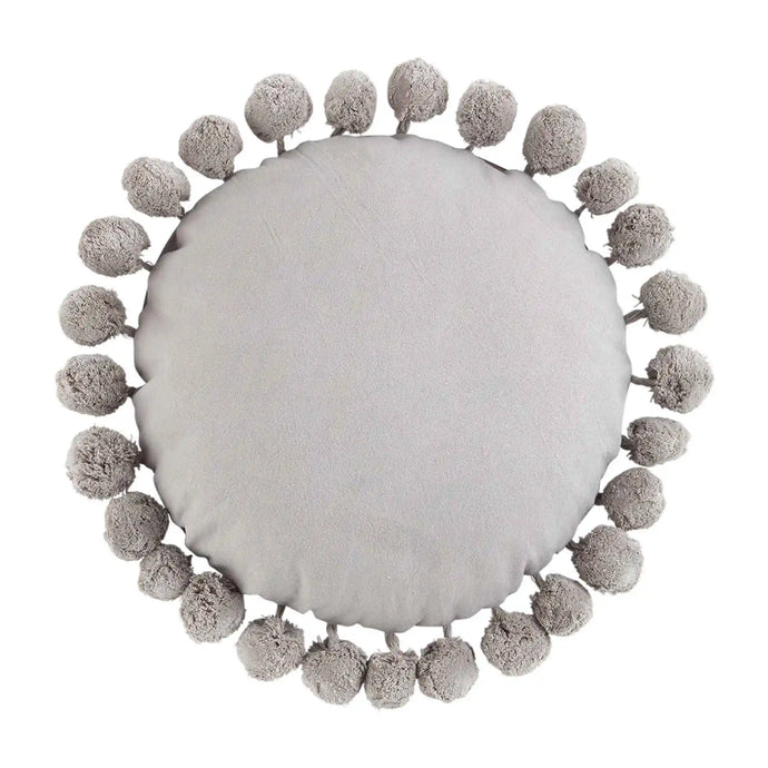 Gray Round Pom Pillow
